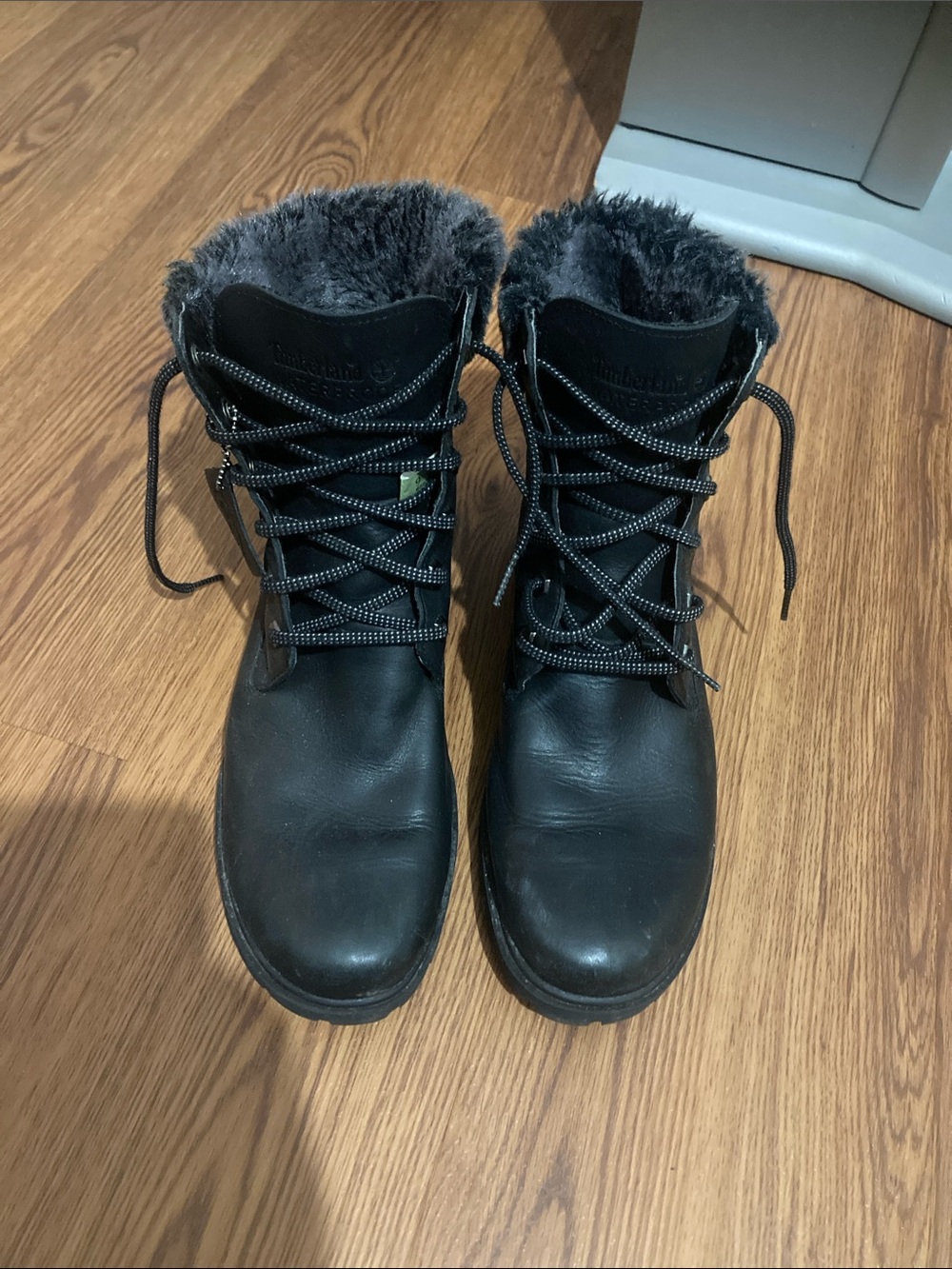 Timberland Black Lace-Up Fur Collar Winter Boots